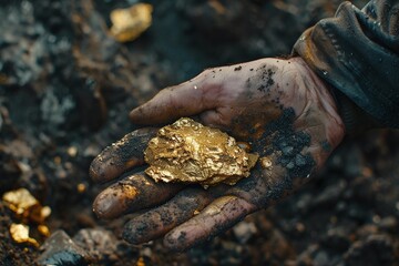 ai generative hand holding a large lump of gold