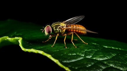 Fototapeta premium Exotic Drosophila Fly Diptera Parasite Insect Macro. Neural network ai generated art