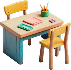 Fototapeta premium 3d cartoon desk with supplies