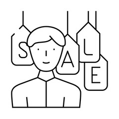 salesman shop season discount line icon vector. salesman shop season discount sign. isolated contour symbol black illustration