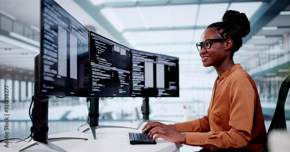 Poster Software Programmer Or Coder Woman Using Office Computer