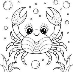 Crab coloring page fo kids illustration