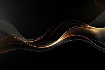 Abstract black and gold flowing waves background.