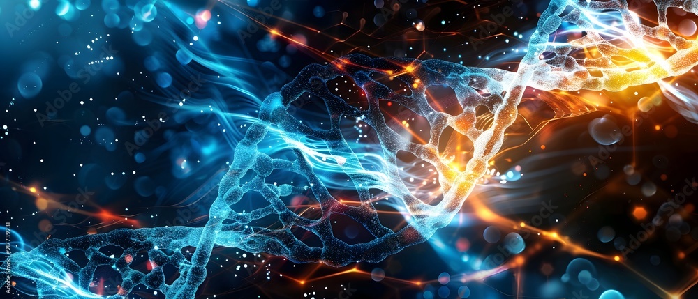 Poster dna structure with abstract background.