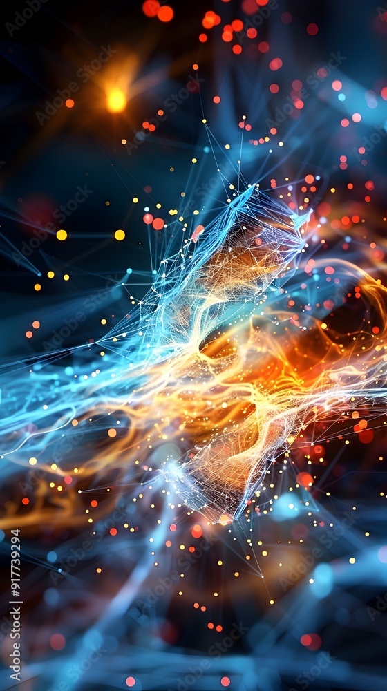 Poster abstract network connection with glowing lights.