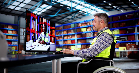 Man Video Conference At Logistics Warehouse