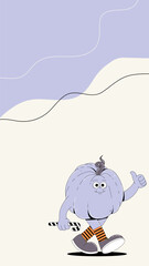 Happy Halloween background for Instagram stories templates. Social media frame with groovy character pumpkin. Vector flat illustration