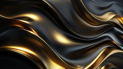 Abstract black and gold flowing waves with textured surface.