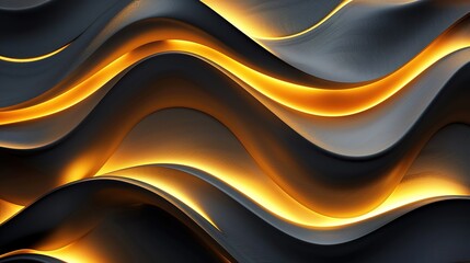 Abstract black and gold wavy background with illuminated lines.