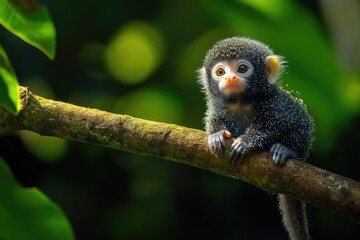 Fototapeta premium Adorable monkey peering with curiosity in the jungle.