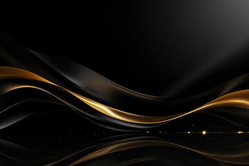 Abstract black and gold wavy background with reflection.