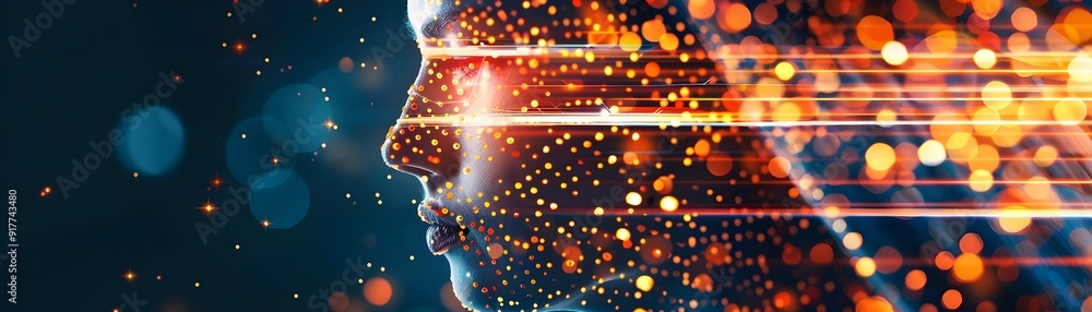Poster abstract portrait with light streaks and bokeh.