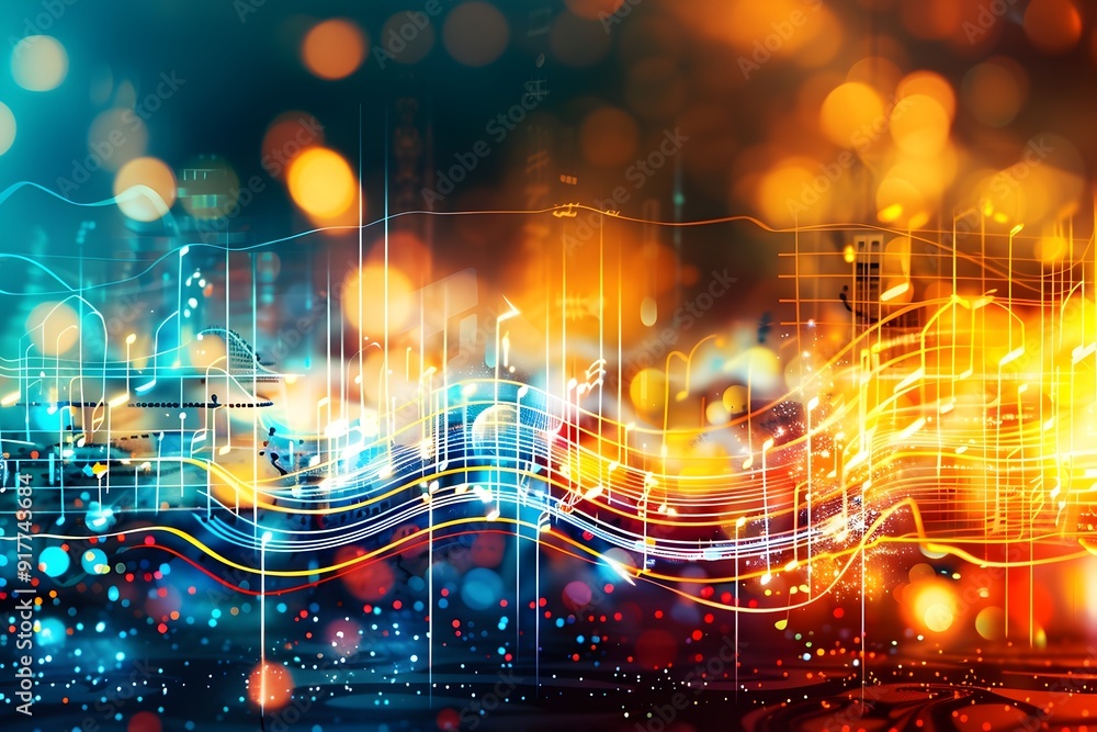 Poster Abstract Music Background with Bokeh Lights.