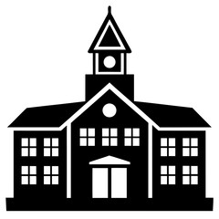 School Building Silhouette Vector Art Illustration