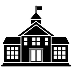 School Building Silhouette Vector Art Illustration
