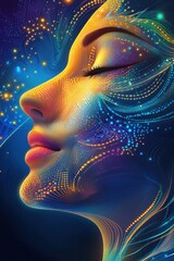 Ethereal beauty illuminated by vibrant colors in a cosmic dreamscape at twilight