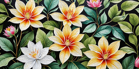 Obraz premium Oil painting . Artistic brush strokes. Botanical pattern for printing on wall decorations. Generated by Ai