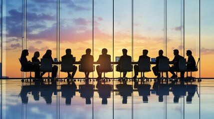 Business Meeting in Office: A group of professionals sitting around a conference table during a business meeting. 
