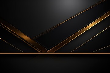 Abstract black and gold geometric background with diagonal lines.