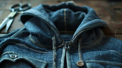 A idea of reusing used clothing a hoodie with a new collar cut with scissors