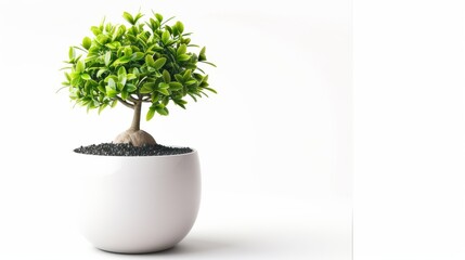 Potted Bonsai Tree with Green Leaves