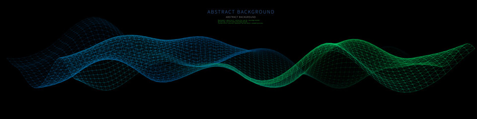 Abstract background wireframe color gradient wave from triangles. Futuristic vector illustration.