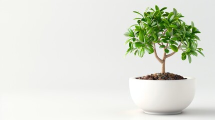 Small Potted Tree with Green Leaves in White Pot
