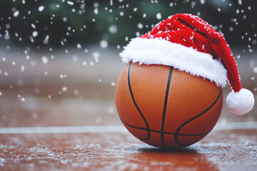 basketball wearing santa hat