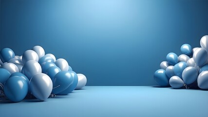 An illustration of blue balloons on a blue background for a presentation template. AI-generated