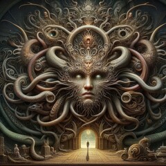 very strange photorealistic detailed illustration with deep meaning 
