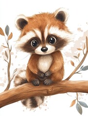 Obraz premium Adorable Raccoon Sitting on a Branch