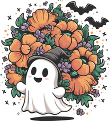 Halloween cute ghost vector t-shirt design
