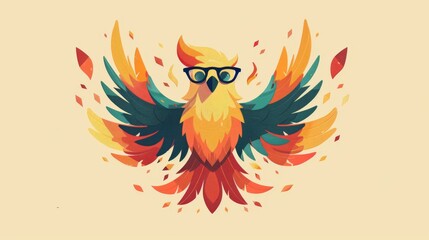 Obraz premium Colorful Phoenix with Glasses Illustration