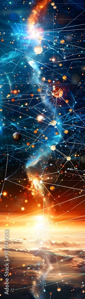Poster abstract digital network with planets.