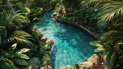 tropical pool surrounded by plants