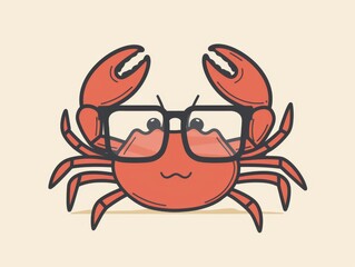 Fototapeta premium Cartoon crab with oversized glasses illustration