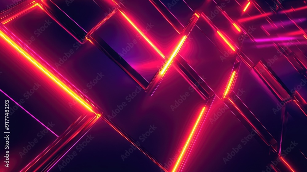 Poster 3d geometric patterns with glowing neon lines, abstract background