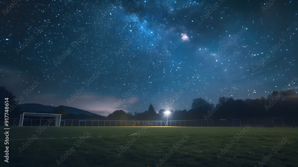 Wall mural a soccer field with two goal posts and a large