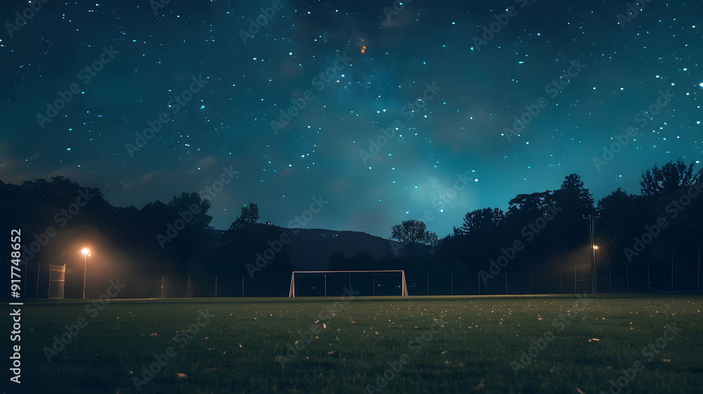 Wall mural a soccer field with two goal posts and a large