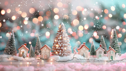 White Houses and Orange Roofs with Christmas Tree