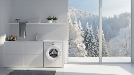 Laundry room interior with winter theme, version 4