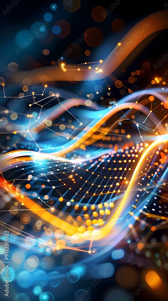 Poster abstract network connections with bokeh lights.