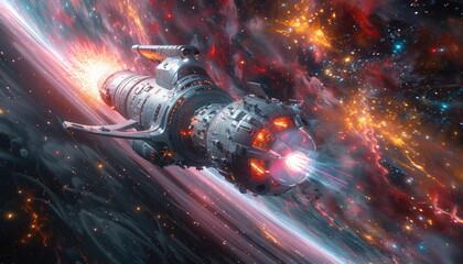 Spaceship flying through nebula