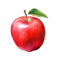 Realistic Illustration of a Fresh Red Apple with Stem and Leaf - Perfect for Food and Health-related Content