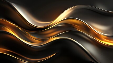 Abstract golden waves on black background.
