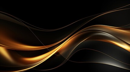 Abstract golden waves on black background.