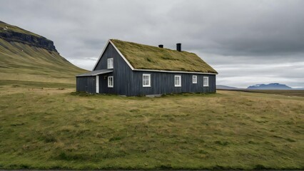 Obraz premium Grey old house, abandoned, among the mountains