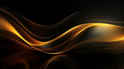 Abstract golden waves on black background.