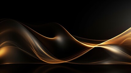 Abstract golden waves on black background.