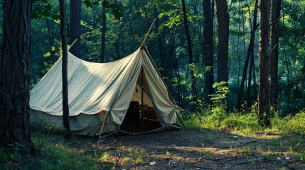Vintage glamping tent romantic forest Ai Generative